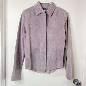 MIXIT Womens Sz 8/M Lavender Genuine Leather Suede Shirt Jacket Snap Front Lilac